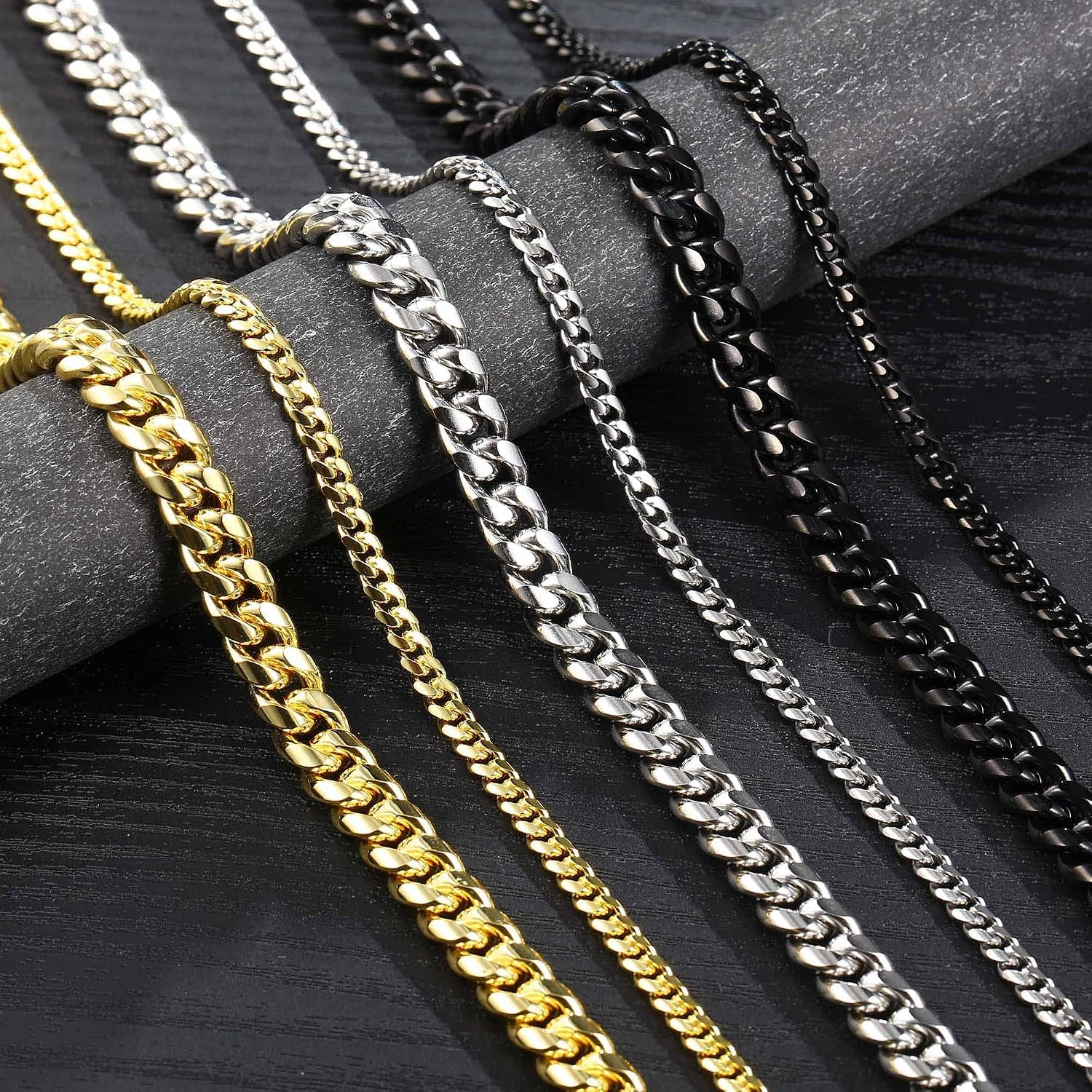 image:imageM MOOHAM Silver Chain for Men Gifts Cuban Link Chain for Men Necklaces Silver Chain Layered Mens Chain Stainless Steel Chains for Men Gifts for Men Gift Ideas