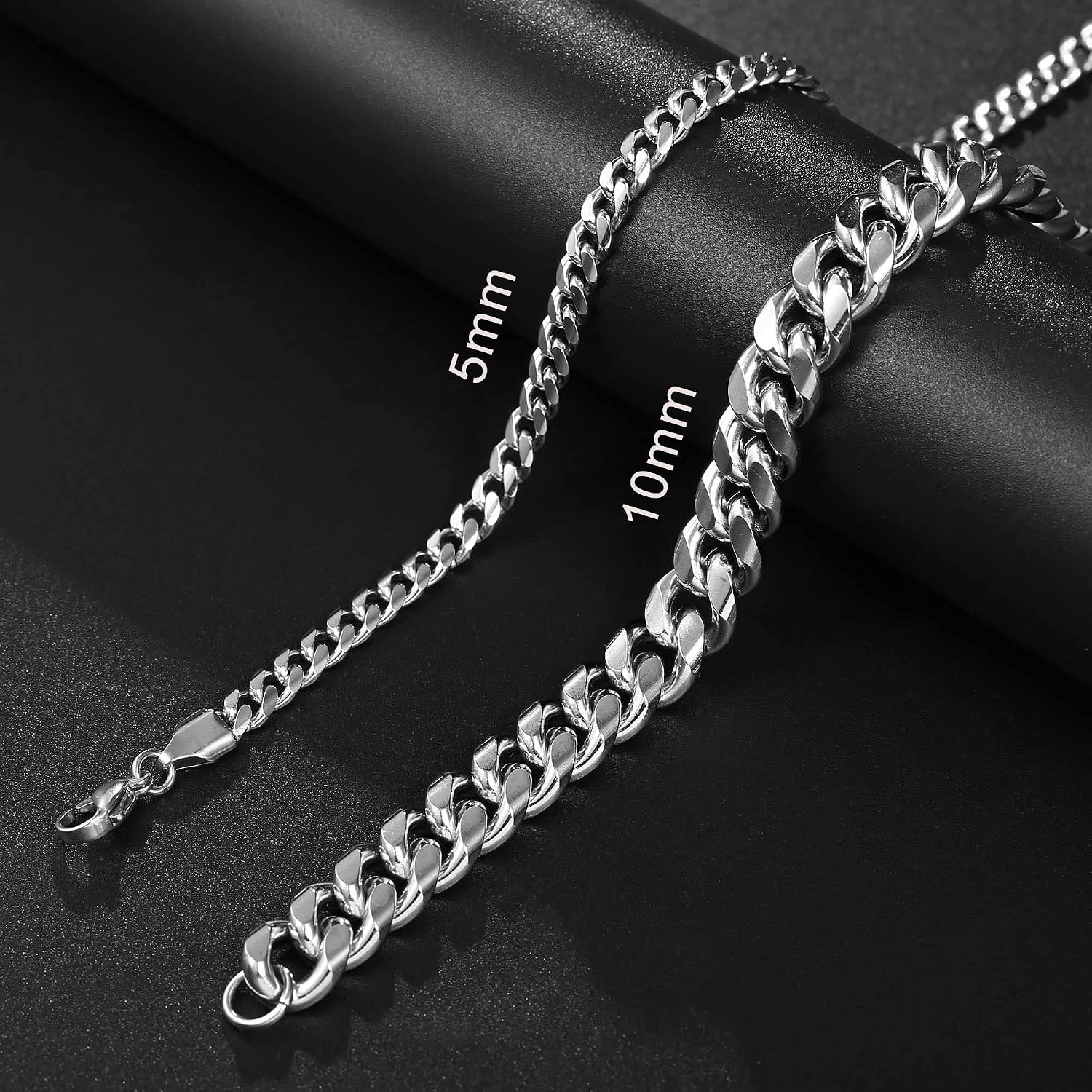 image:imageM MOOHAM Silver Chain for Men Gifts Cuban Link Chain for Men Necklaces Silver Chain Layered Mens Chain Stainless Steel Chains for Men Gifts for Men Gift Ideas