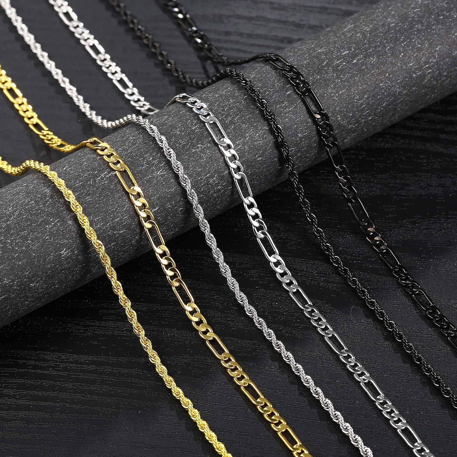 image:imageM MOOHAM Silver Necklace Chains for Men Silver Chain for Men Figaro Chain for Men Stainless Steel Chain Silver Rope Chains for Men Necklace Silver Chain for Men Jewelry