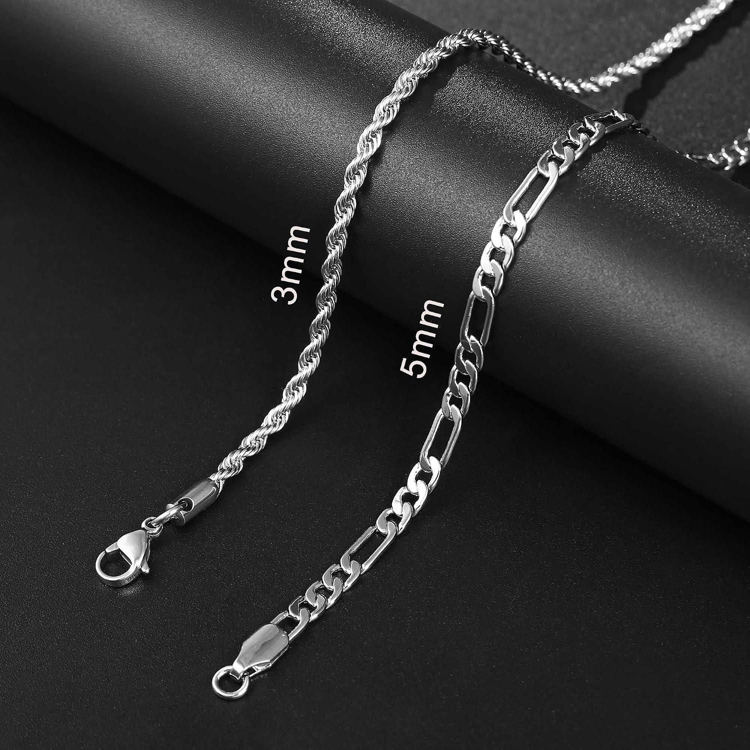 image:imageM MOOHAM Silver Necklace Chains for Men Silver Chain for Men Figaro Chain for Men Stainless Steel Chain Silver Rope Chains for Men Necklace Silver Chain for Men Jewelry