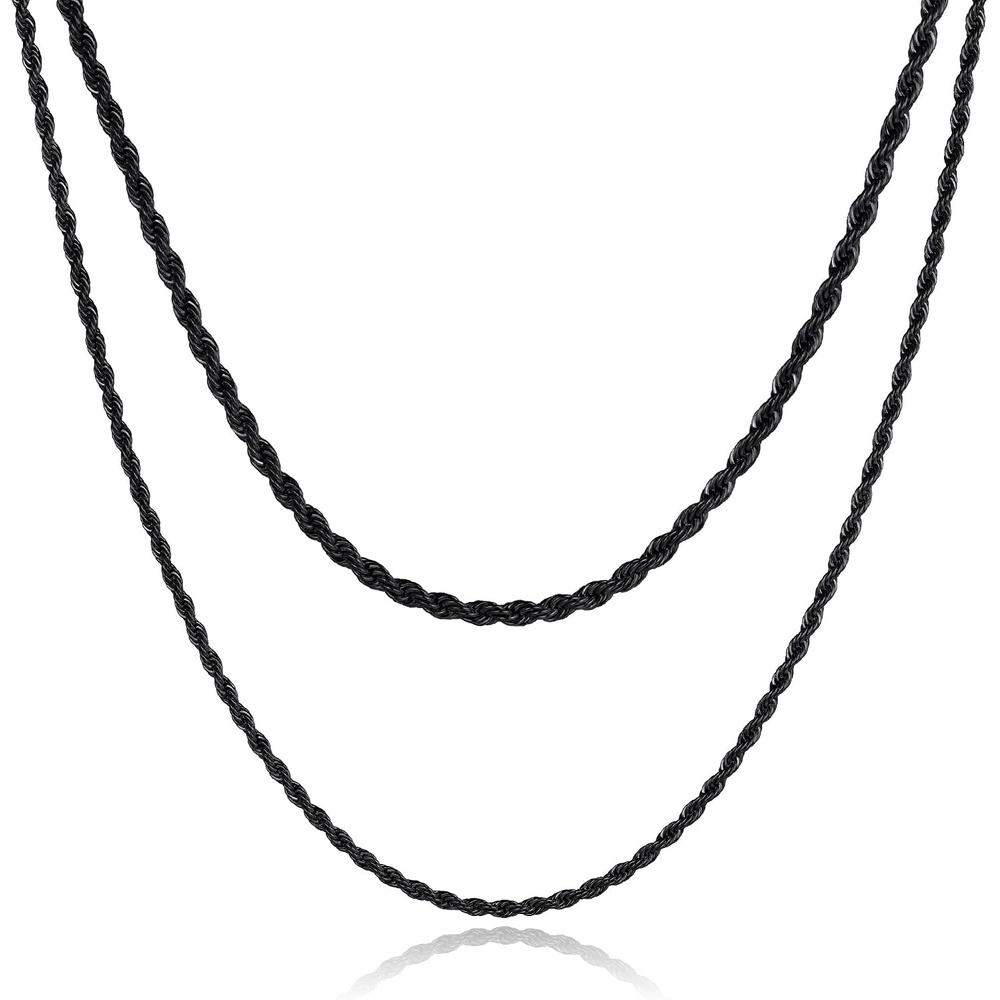 image:imageM MOOHAM Chains for Men Necklaces Black Chain Black Rope Chains for Men Stainless Steel Necklace for Men Layered Twist Chains Gifts for Men Boyfriend Gifts from Girlfriend