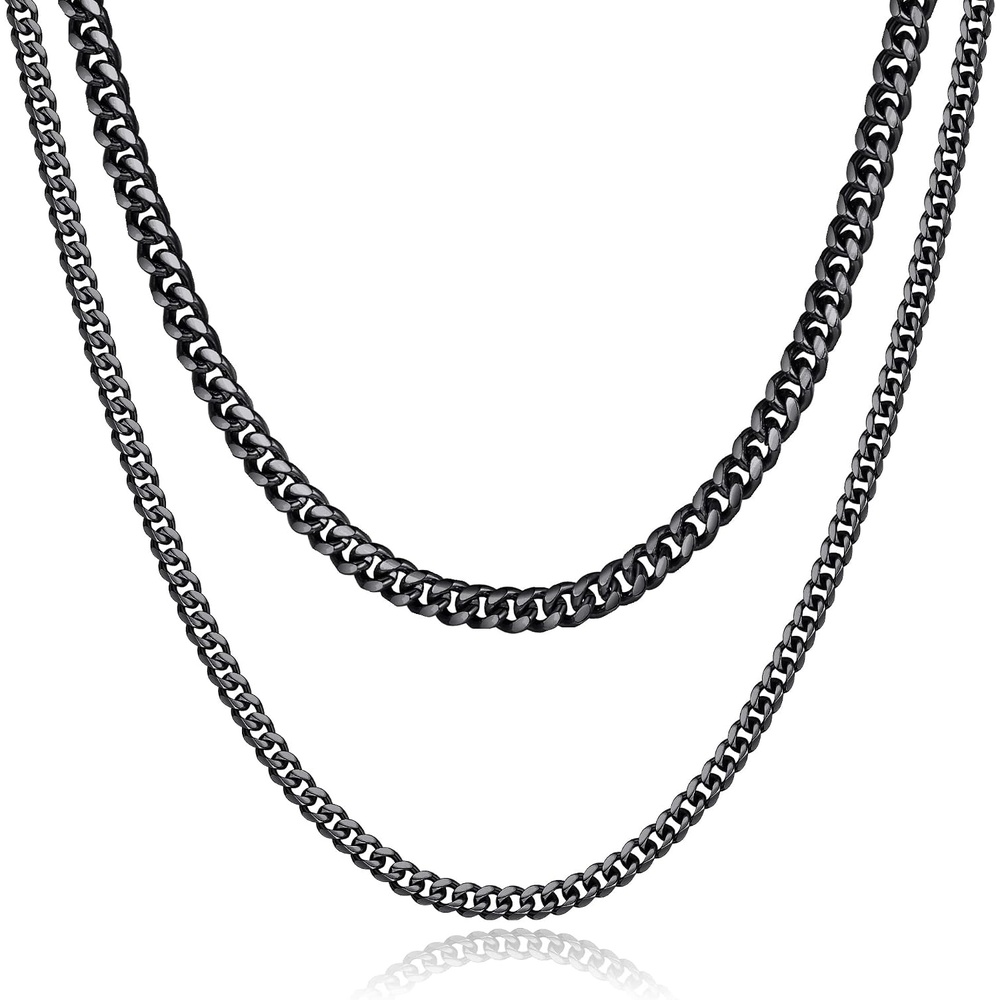image:imageM MOOHAM Cuban Link Chain for Men Black Chain for Men Cuban Link Chain Necklace for Men Gifts Layered Mens Necklaces Mens Chain Stainless Steel Chains for Men Father