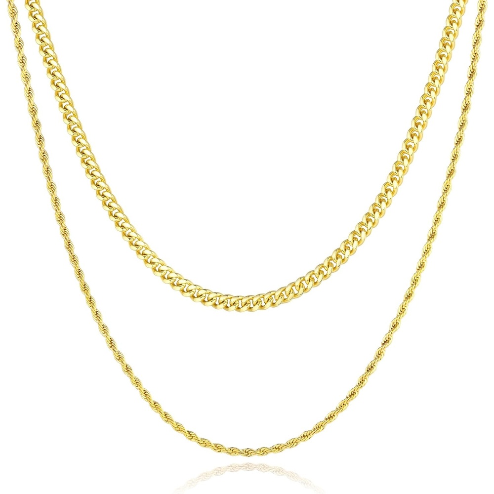 image:imageM MOOHAM Gold Chain for Men Neckalces Cuban Link Chain for Men Rope Chains for Men Gifts Gold Chain Gold Necklace Stainless Steel Chains for Men Jewelry