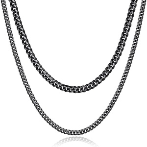 M MOOHAM Cuban Link Chain for Men – Black Chain for Men, Cuban Link Chain | Necklace for Men Gifts | Layered Mens Necklaces | Mens Chain | Stainless Steel Chains for Men Father