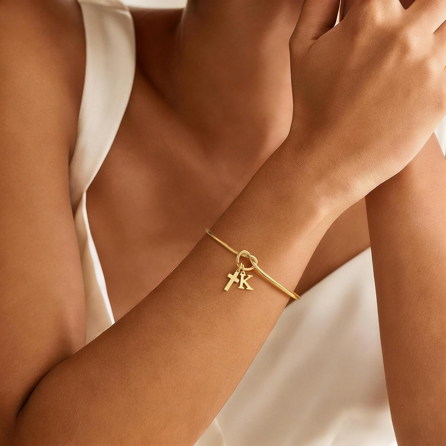 image:imageM MOOHAM Cross Initial Bracelet for Women Girls Letter AZ Cuff BraceletB