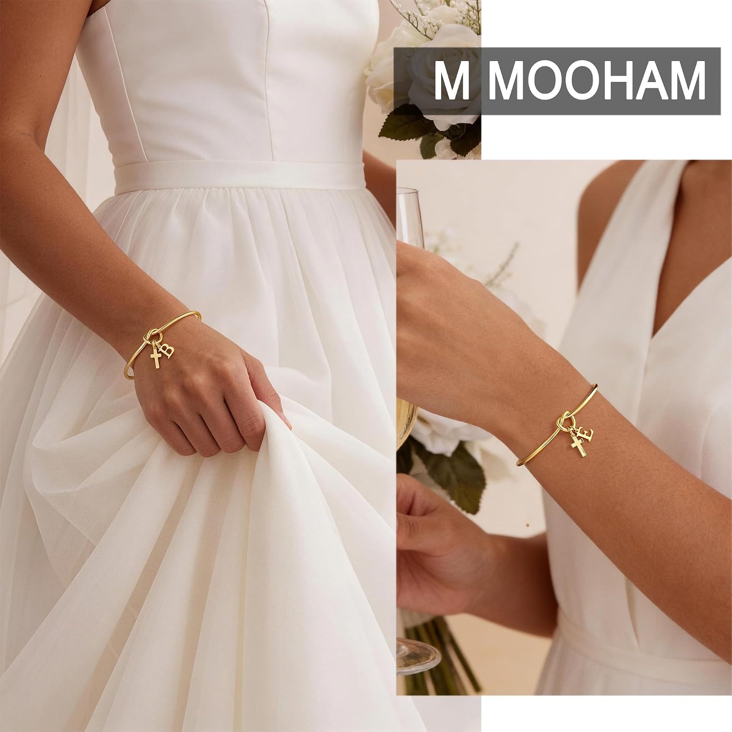 image:imageM MOOHAM Cross Initial Bracelet for Women Girls Letter AZ Cuff BraceletF
