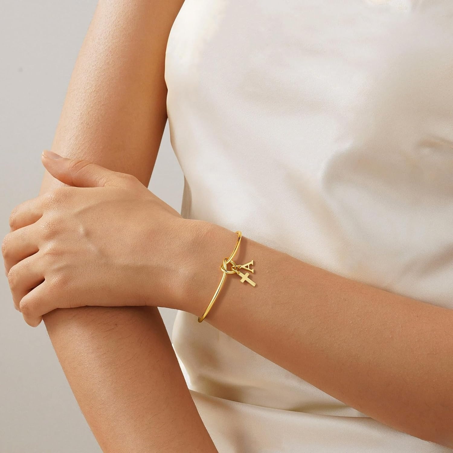 image:imageM MOOHAM Cross Initial Bracelet for Women Girls Letter AZ Cuff BraceletK