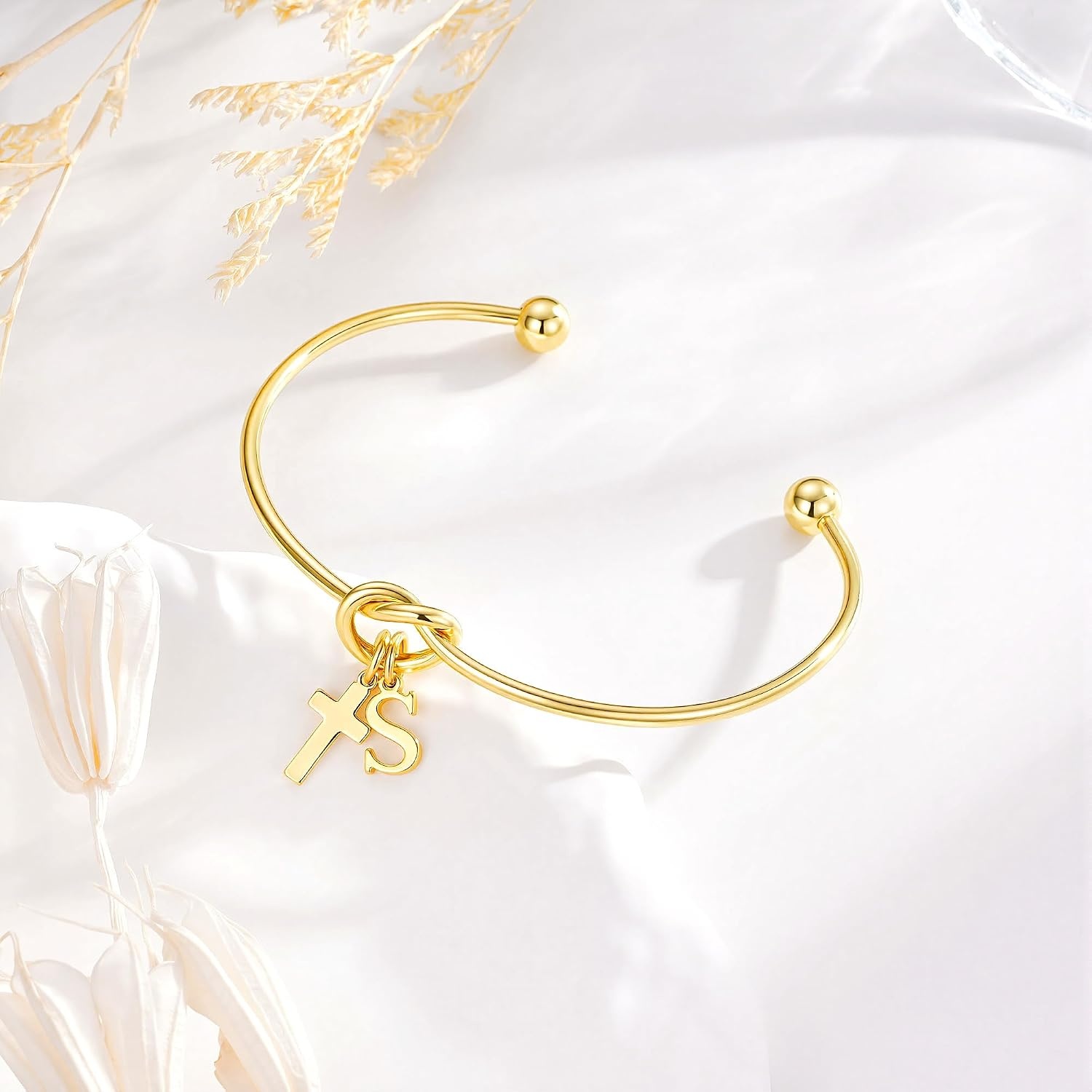 image:imageM MOOHAM Cross Initial Bracelet for Women Girls Letter AZ Cuff BraceletS