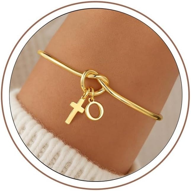 image:imageM MOOHAM Cross Initial Bracelet for Women Girls Letter AZ Cuff BraceletO